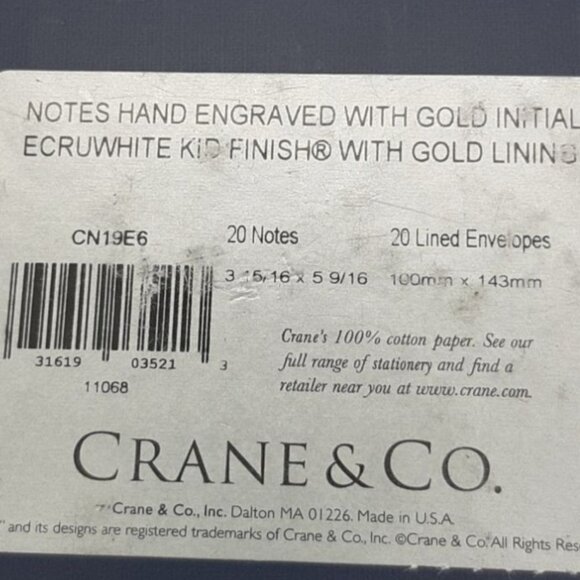 Crane & Co. 'E' Monogram Gold Initial Black Stationary W/ Envelopes 20 Count. - Picture 5 of 5